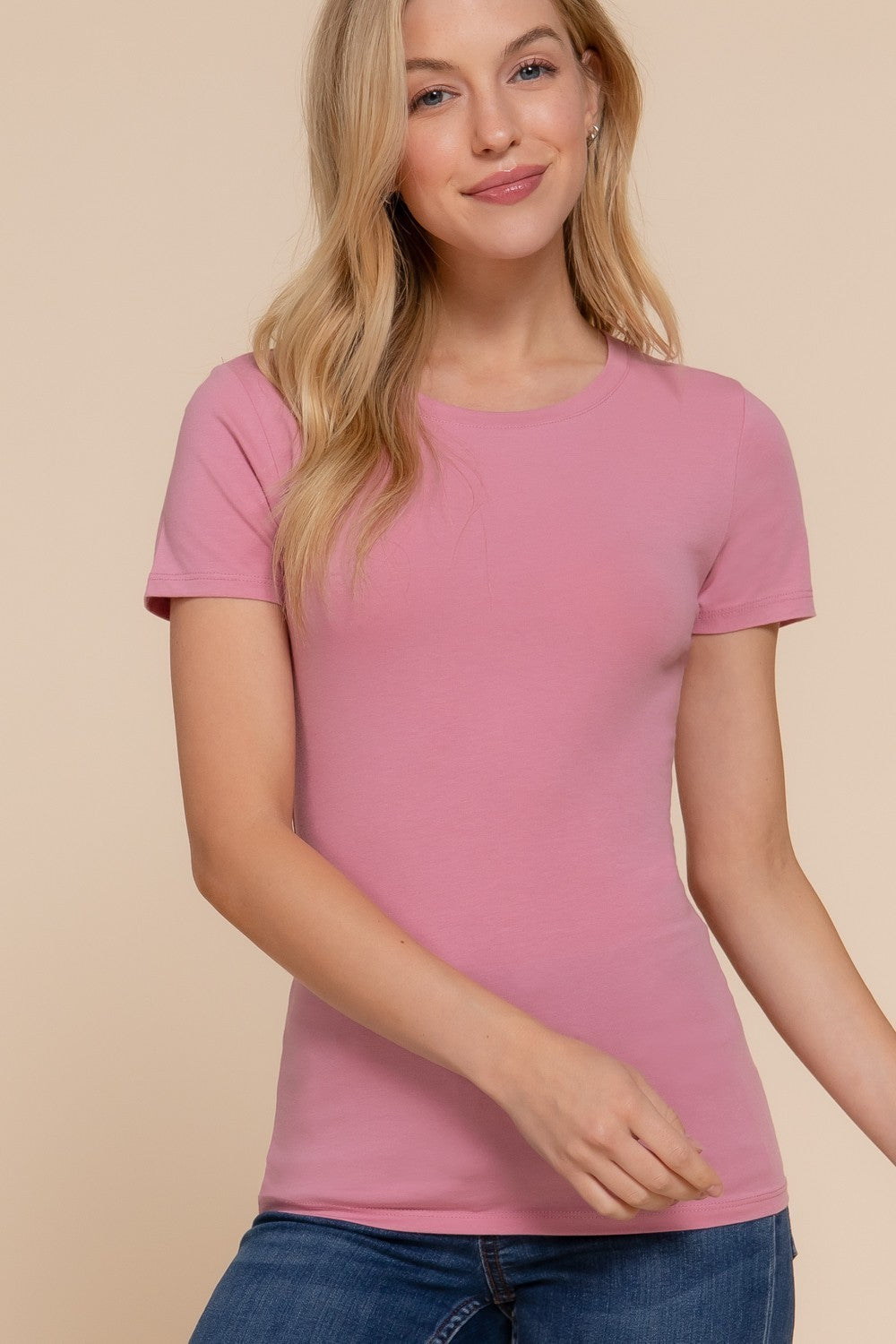 Short Slv Crew Neck Cotton Jersey Top