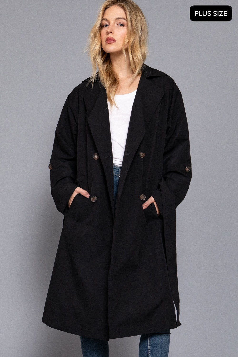 Long Slv Belted Trench Coat