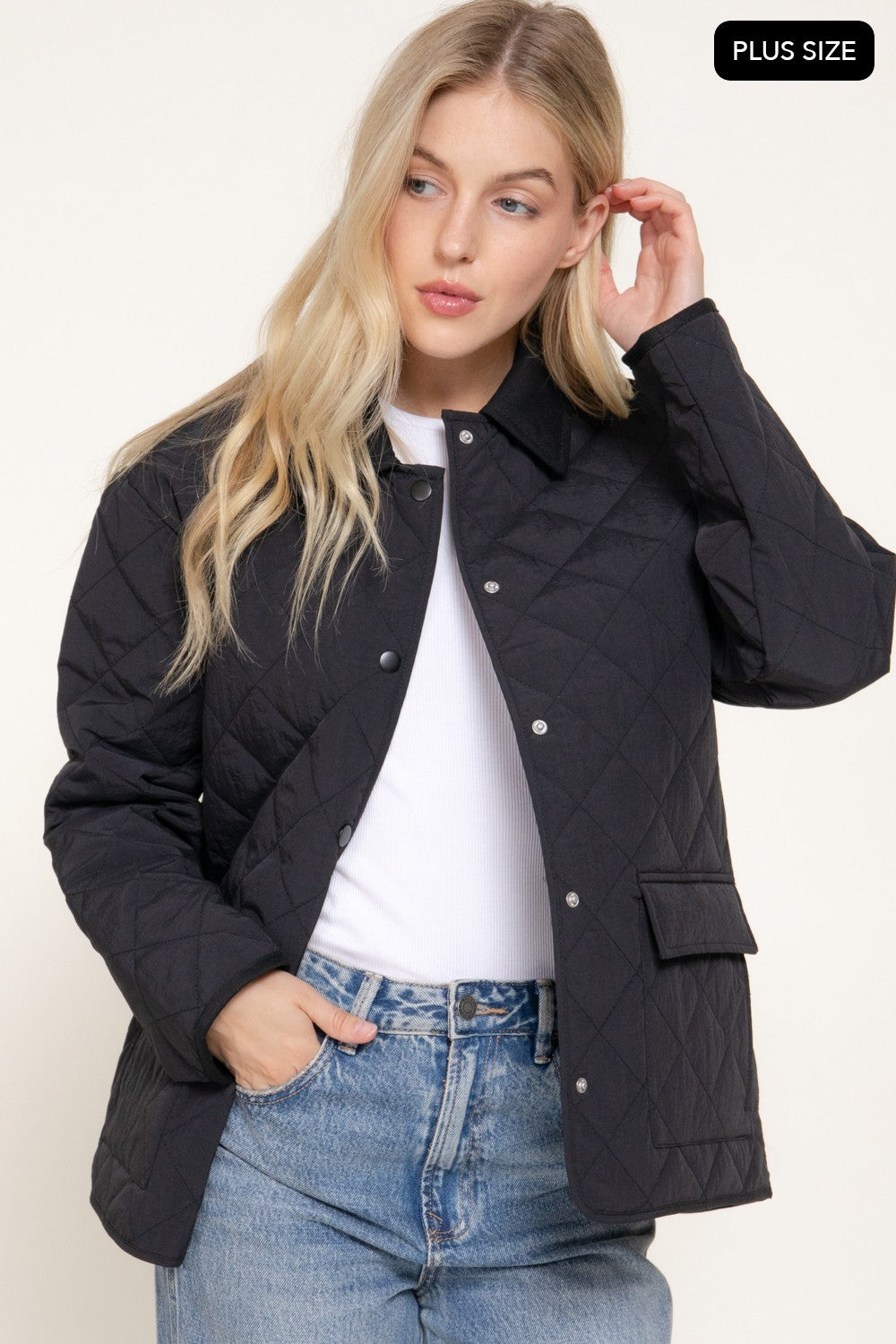 Lapel Collar Quilted Puffer Work Jacket