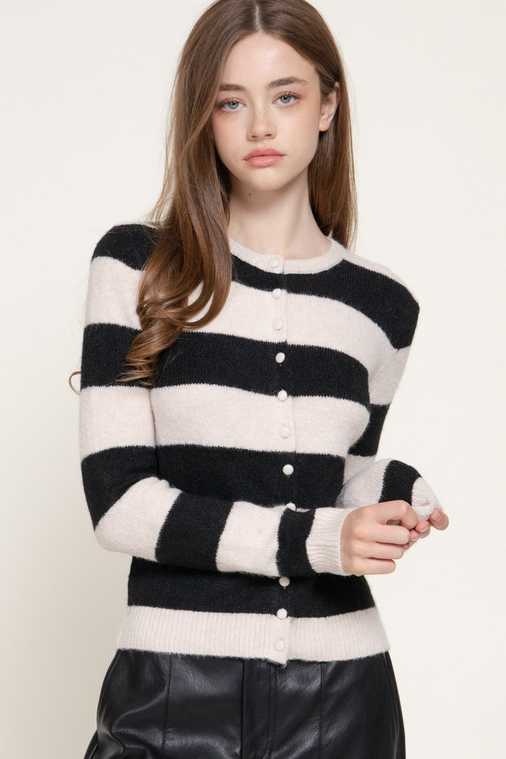 Long Slv Stripe Sweater Cardigan