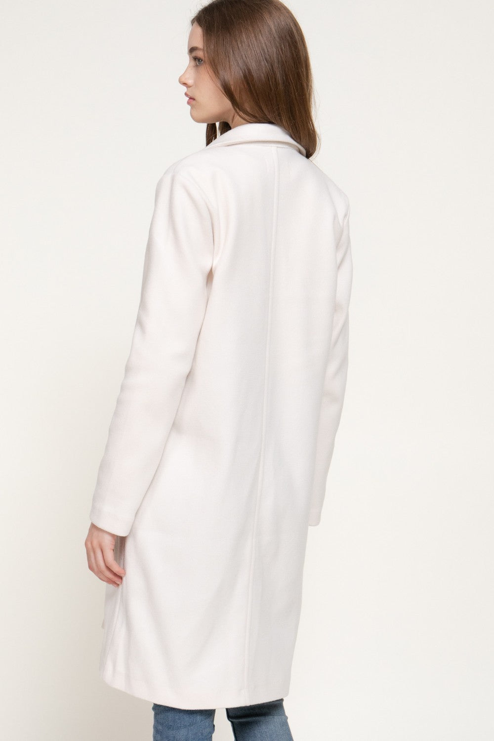 Long Slv Notched Collar Open Front Long Coat
