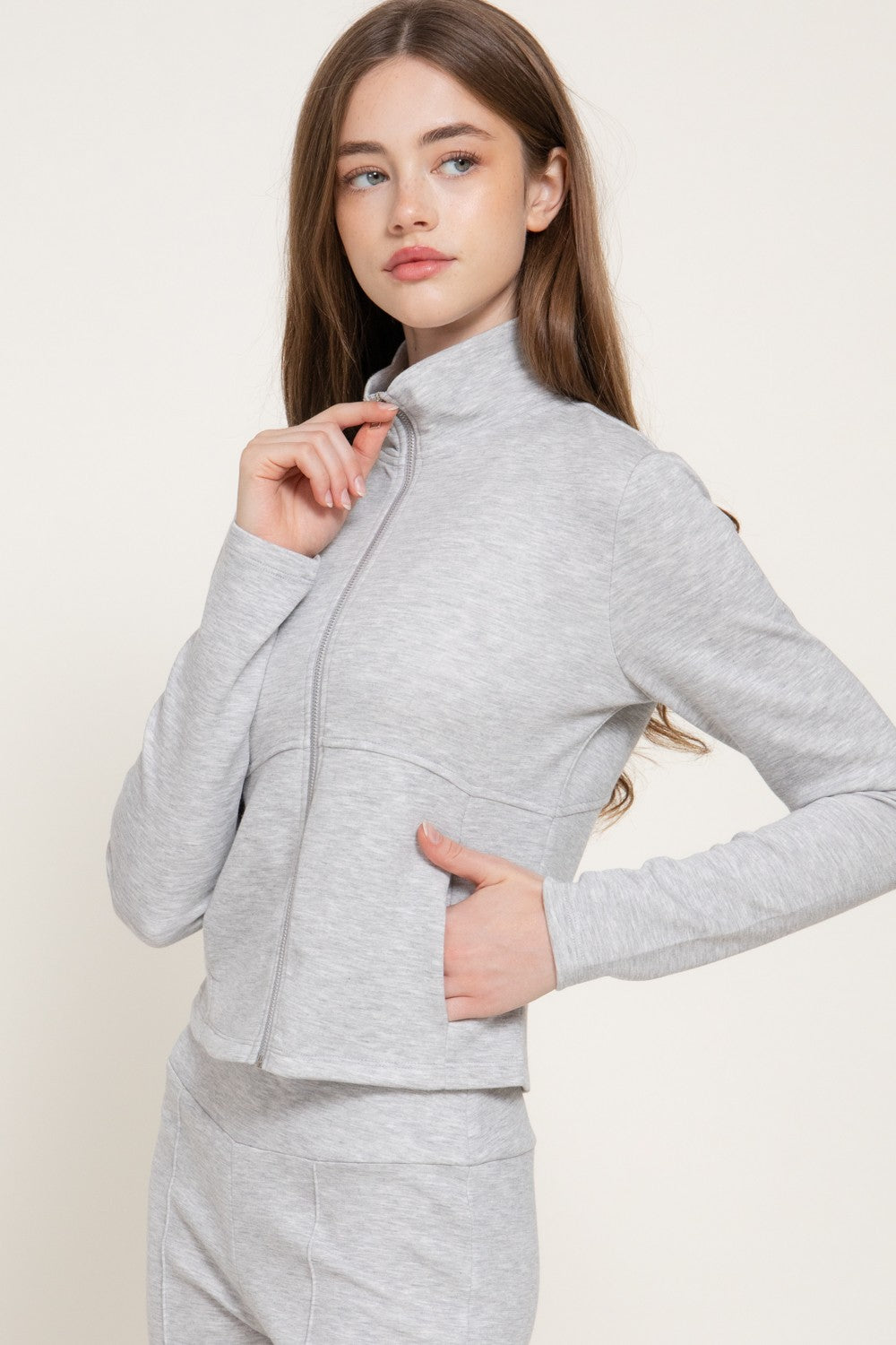 Long Slv High Neck Jacket W/ Thumb Holes