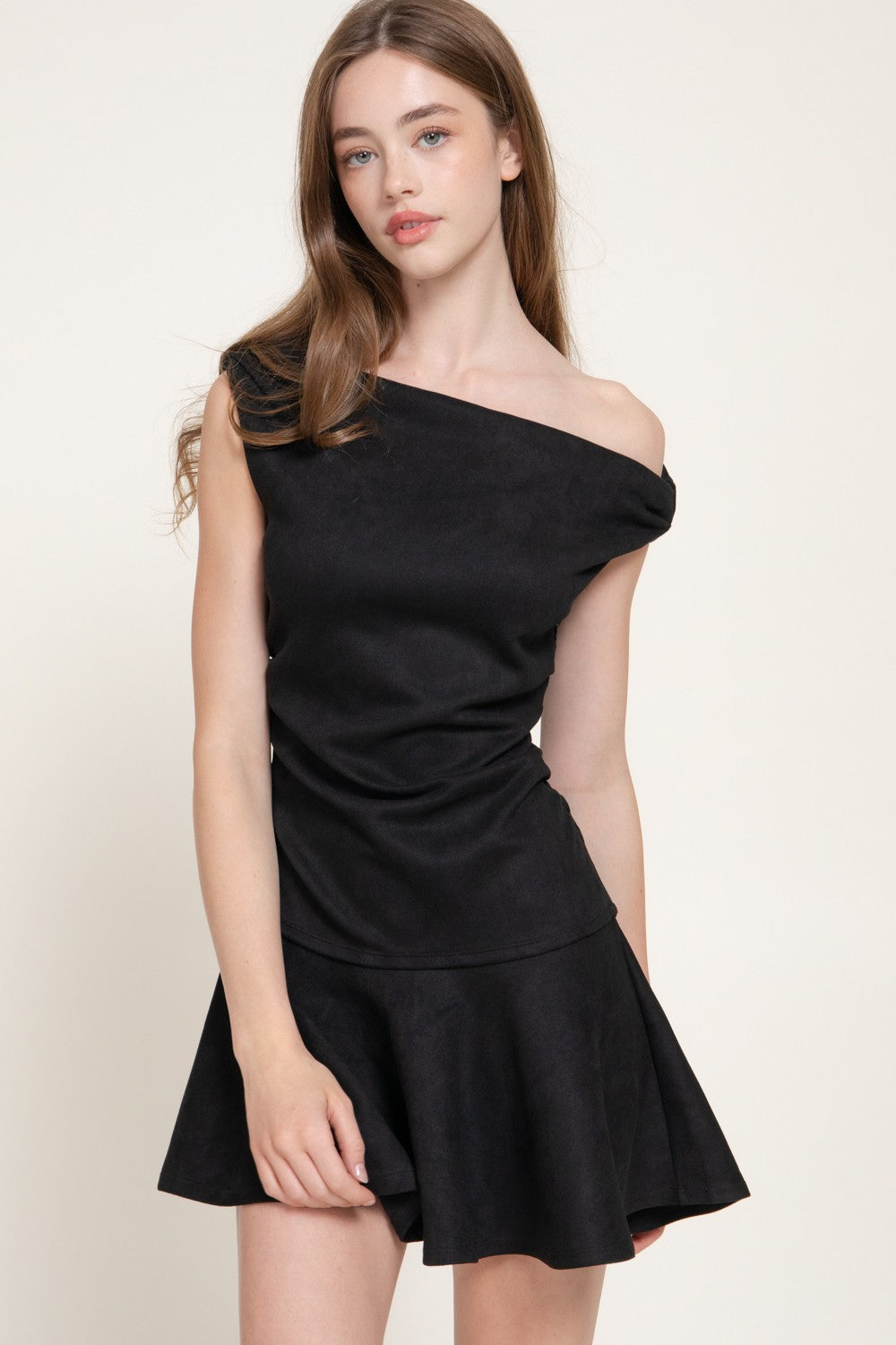 Asymmetrical Faux Suede Mini Dress