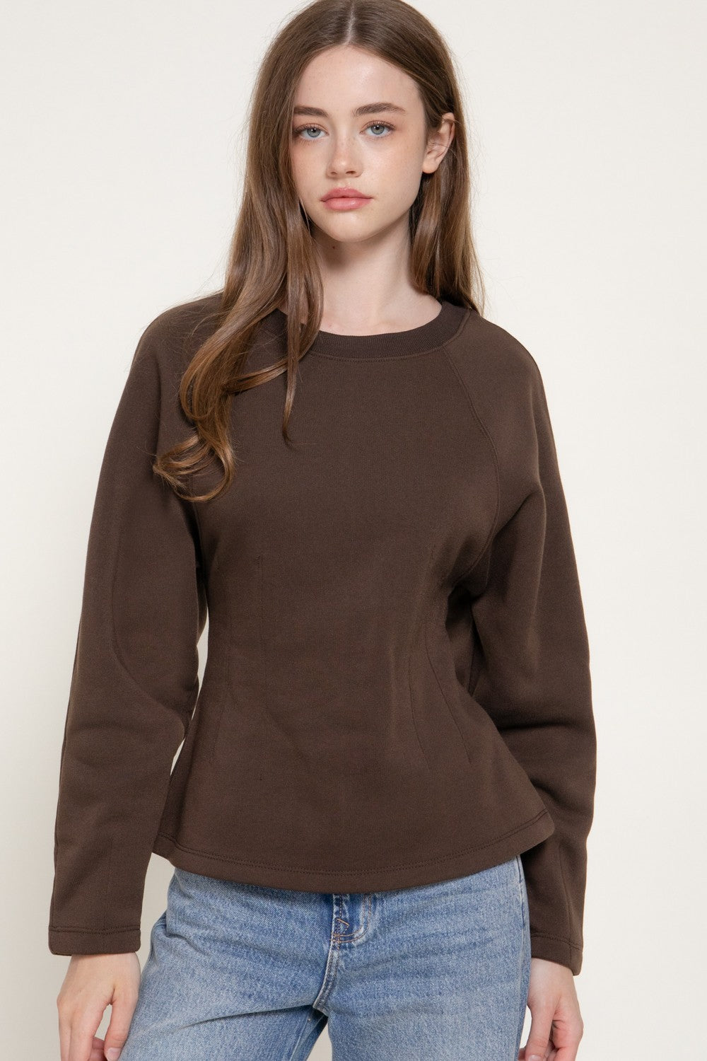 Long Sleeve Waist Defined Sweatshirt