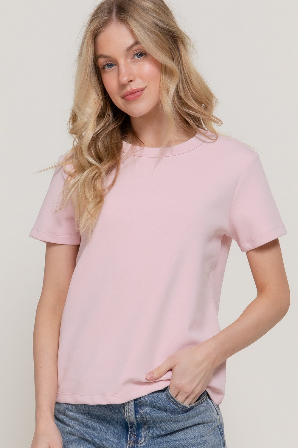 Short Sleeve Round Neck Soft Knit Top