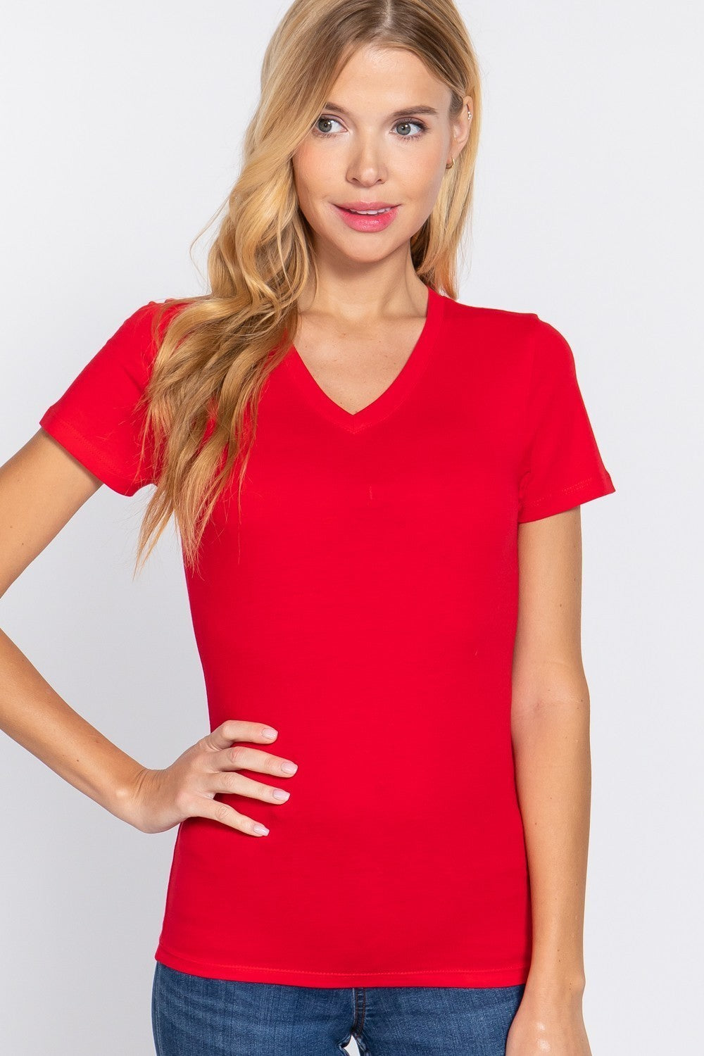 Short Slv Cotton Jersey V-neck Top