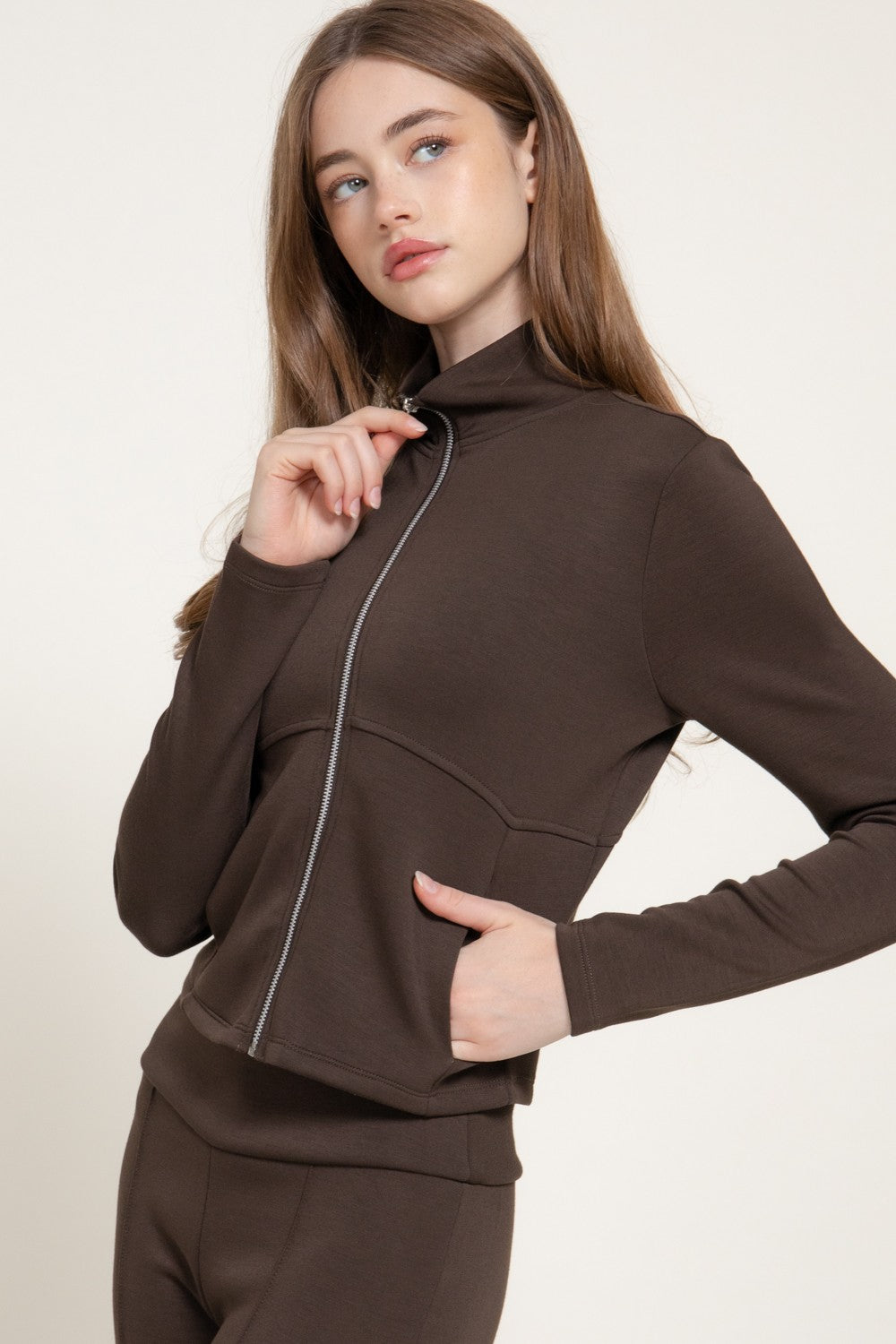 Long Slv High Neck Jacket W/ Thumb Holes