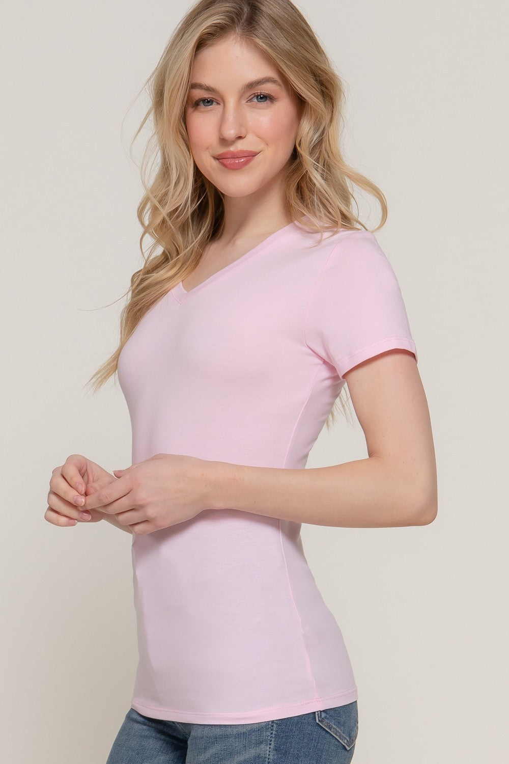 Short Slv Cotton Jersey V-neck Top