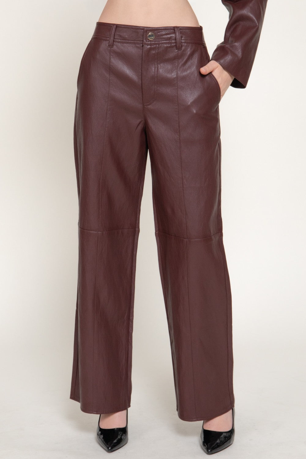 Straight Leg Texture Faux Leather Long Pants