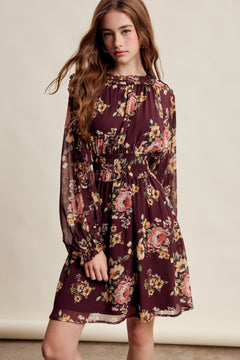 Floral Smocked Waist Chiffon Dress