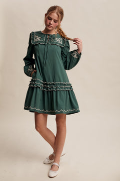 Embroidered Ruffle Collar Mini Dress