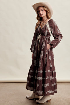 Embroidered And Lace Trim Maxi Dress