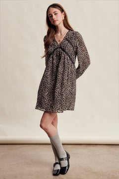 Leopard Print Lace Trim Mini Dress