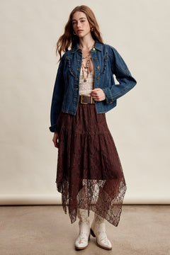 Western Ruffle Trim Denim Jacket