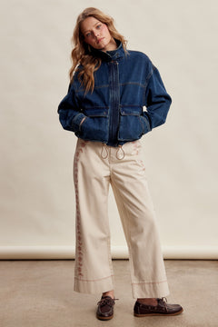 Floral Embroidered Cropped Wide-Leg Pants