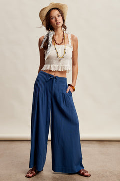 Pleated Waist Wide-Leg Pants