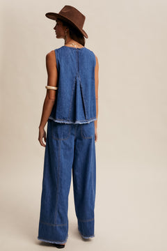 Washed Denim Tank and Wide-Leg Pants Set