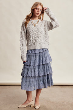 Lace Tiered Midi Skirt