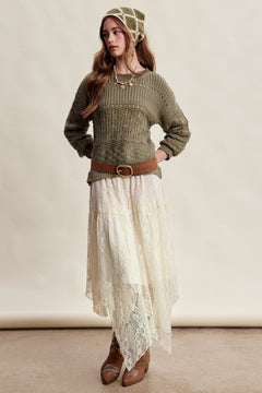 Asymmetrical Lace Maxi Skirt
