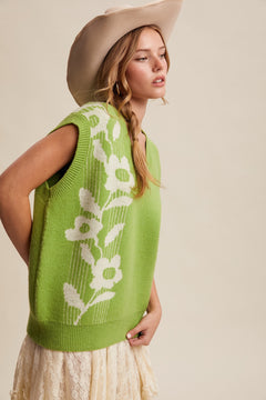Intarsia Floral Knit Sweater Vest