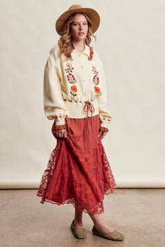 Floral Embroidered Knit Cardigan