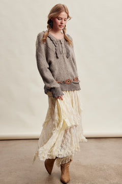 Pom-Pom Trim Knit Sweater