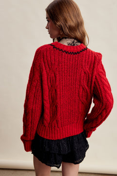 Contrast Stitch Cable Knit Sweater