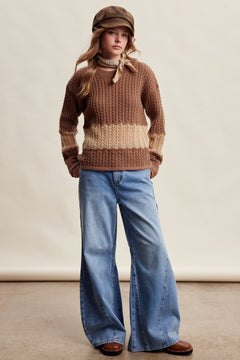 Colorblock Cable Knit Sweater