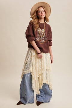 Sequin Bow Cowboy Boots Sweater