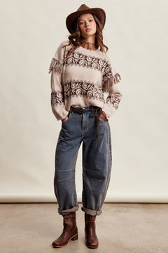 Western Fringe Pattern Knit Sweater