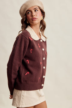 Candy Cane Collar Holiday Cardigan