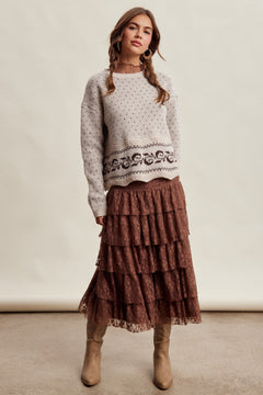 Swiss Dot Border Knit Sweater