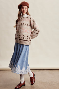 Fair Isle Pattern Knit Cardigan