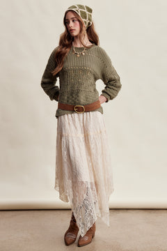 Mixed Stitch Openwork Knit Sweater