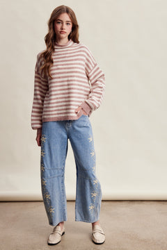 Striped Mock Neck Knit Sweater
