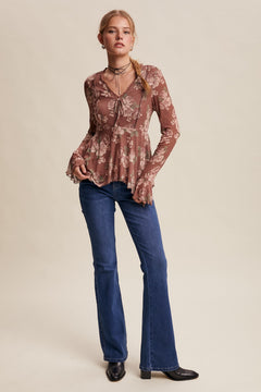 Floral Mesh Handkerchief Blouse