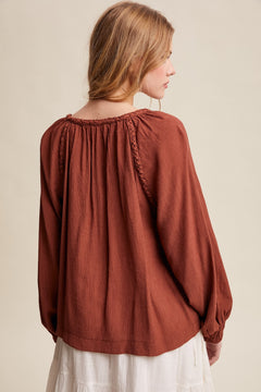 Braided Trim Peasant Blouse