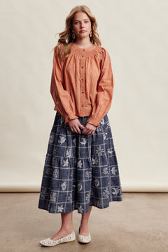 Floral Embroidered Cotton Peasant Blouse