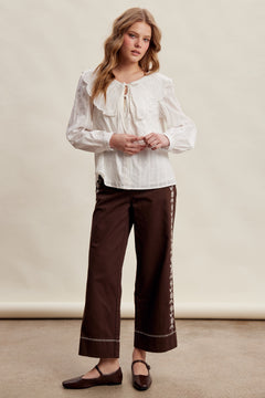 Embroidered Scalloped Collar Blouse