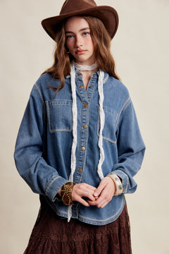 Embroidered Stitch Detail Denim Shirt