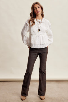 Embroidered Tiered Peplum Blouse