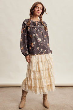 Embroidered Yoke Floral Blouse