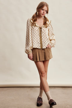 Scalloped Collar Polka Dot Blouse