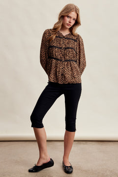 Leopard Print Lace Trim Blouse