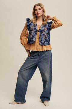 Floral Quilted Embroidered Vest