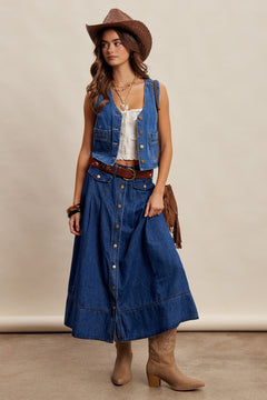 Button-front Denim Vest