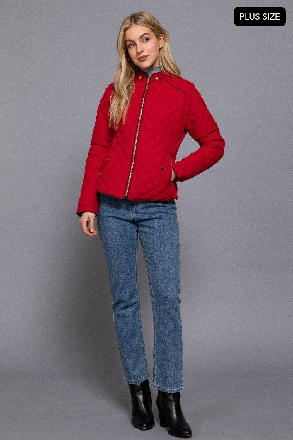 Suede Piping Detail Rib Quilted Padding Jacket