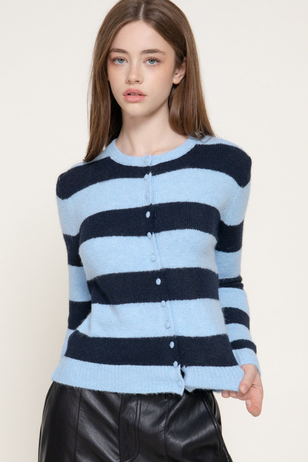 Long Slv Stripe Sweater Cardigan