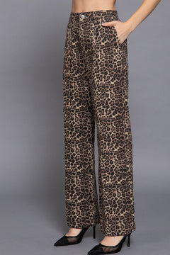 Animal Print Cotton Twill Long Pants