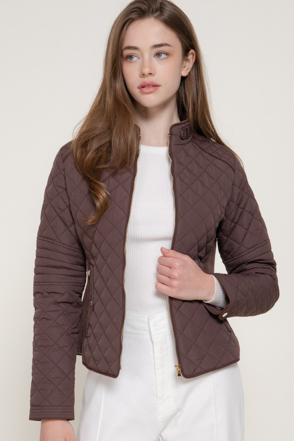 Suede Piping Rib Quilted Padding Jacket